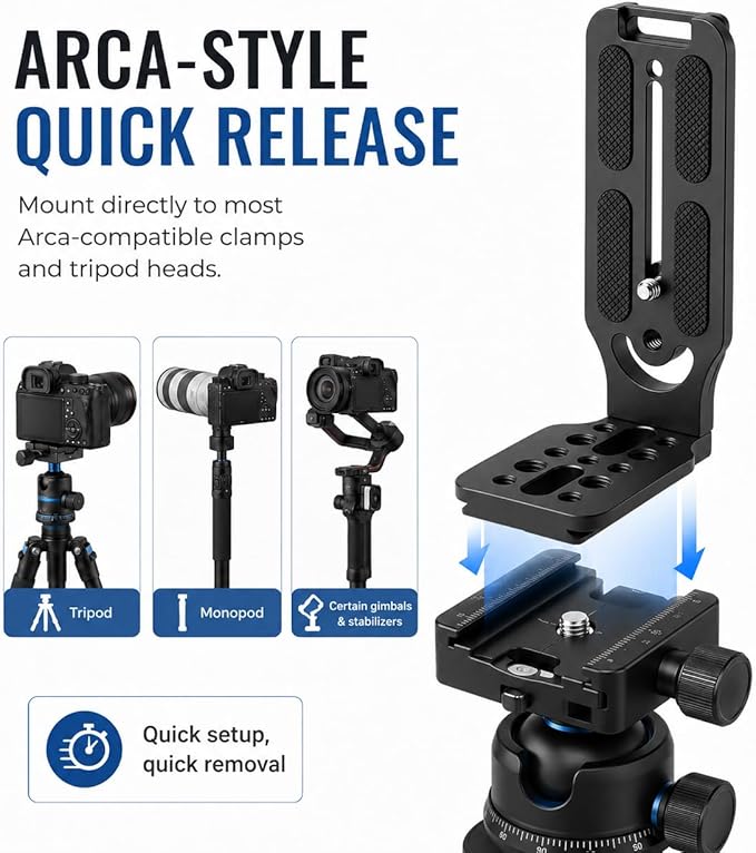 DSLR Camera L-Bracket, Vertical & Horizontal Switching Quick Release Plate