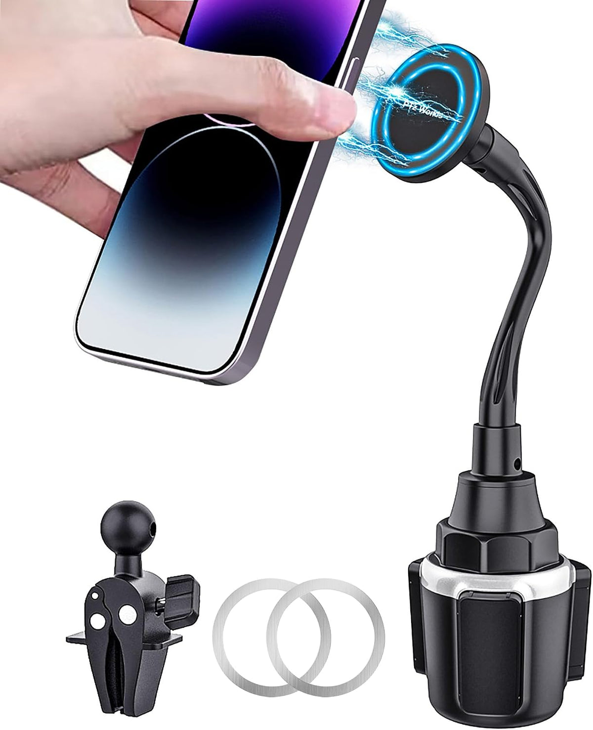 Magnetic Phone Holder for Car - Metal Hook, Compatible with iPhone, Easy Installation, Secure Hold, 360 Rotation, 20-Day Satisfaction Guarantee