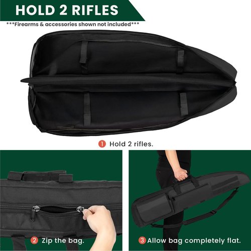 HUNTSEN Soft Double Rifle Case - Padded Handle, Adjustable Sling, Dual Lockable Zippers | 38" to 52" Sizes