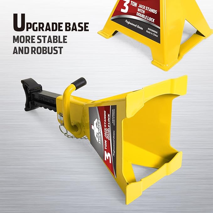 Jack Boss Car Jack Stands 3 Ton (6,000 LBs) Capacity, Extra Reinforced Car Lifting Stand Adjustable Jack Stand with Double Locking, Fits Automotive Small Pick-Up Yellow, 2 Packs