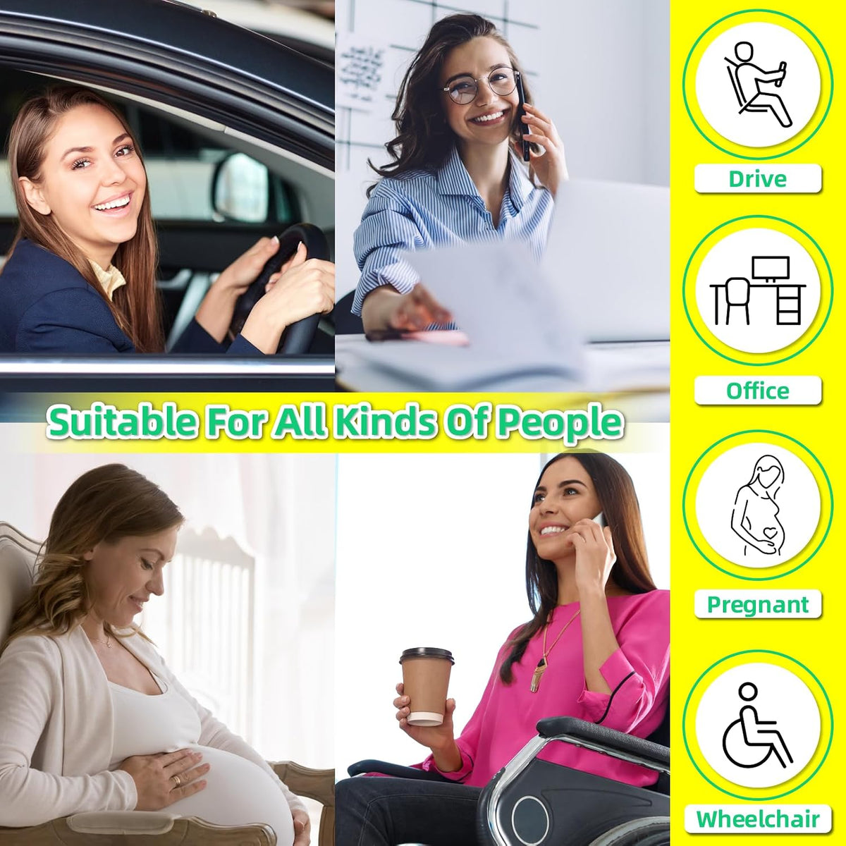 kingphenix Car Seat Cushion with Back Support Pillow, Memory Foam, Gray | Memory Foam Car Cushion for Long Driving, Truck, Office Chair, Tailbone and Lower Back Support