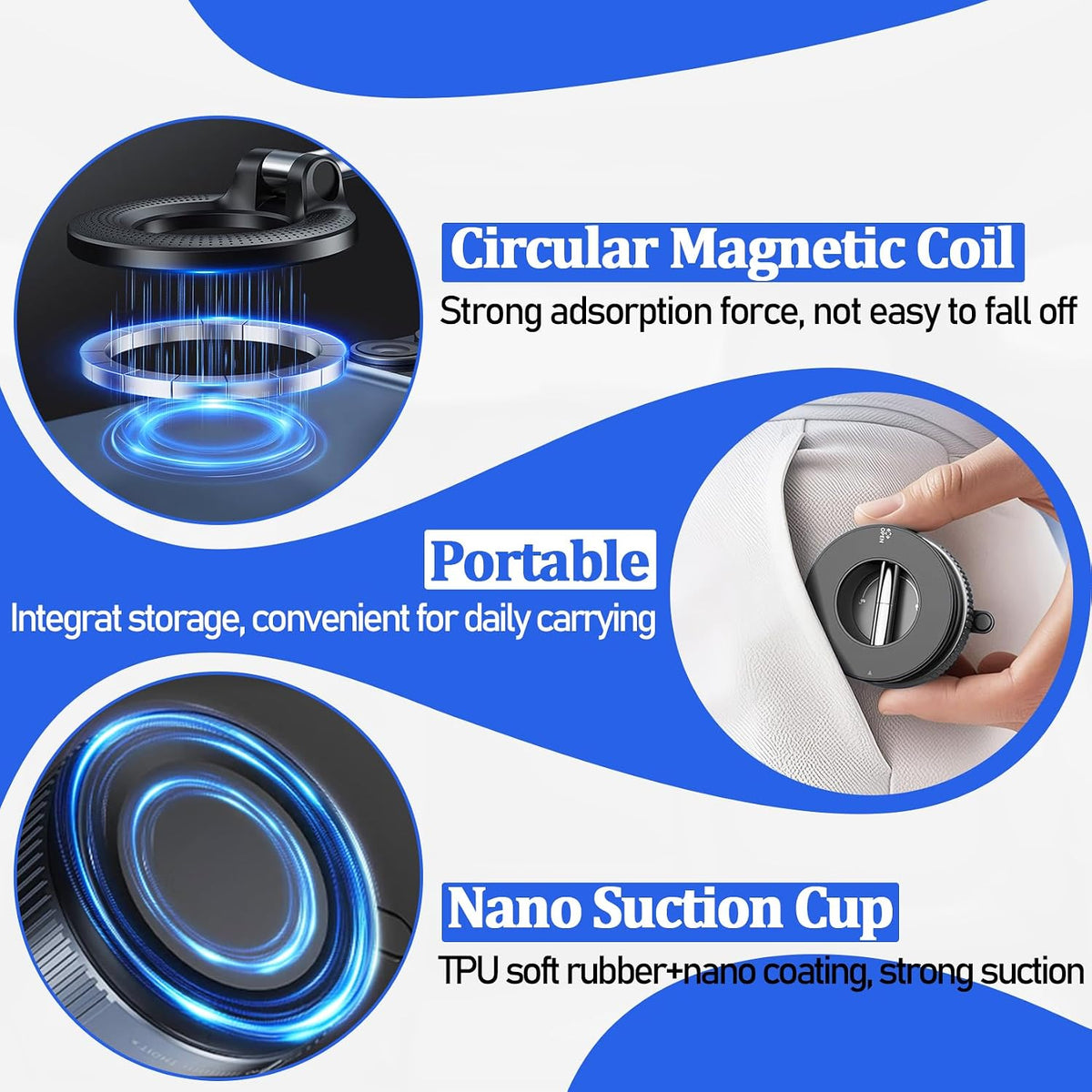 Vacuum Magnetic Car Phone Holder Stand,Reinforced Ultra-Strong Vacuum Suction Cup,360° Rotation&Foldable,Universal Dashboard Windshield/Gym/Mirror/Kitchen Phone Stand,for All iPhone Series&All Android