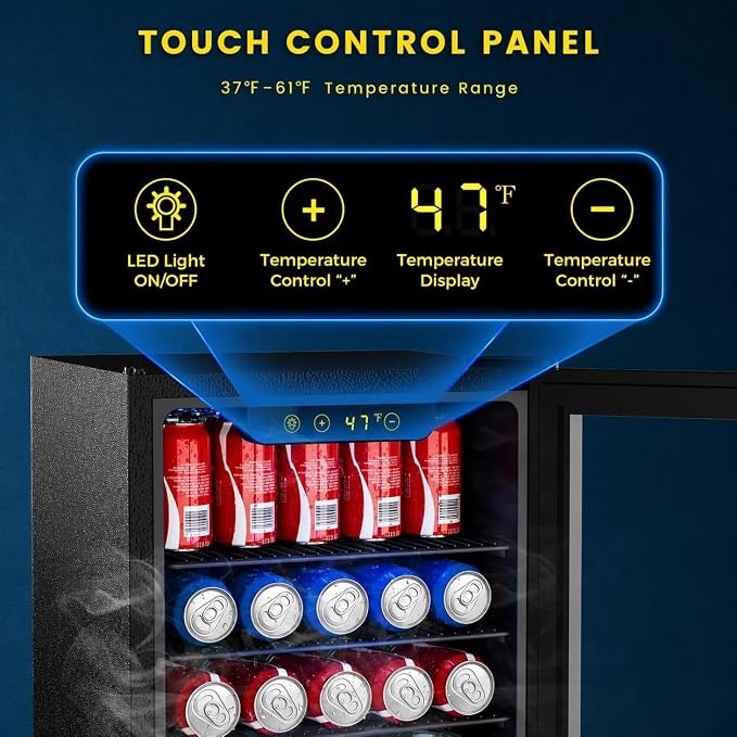 COWSAR Mini Fridge Cooler, 130 Can Beverage Refrigerator with Glass Door, ETL Approved Wine Fridge with Digital Temperature Control, LED Light, Reversible Door for Home, Office, Bar - 3.2 Cu.Ft