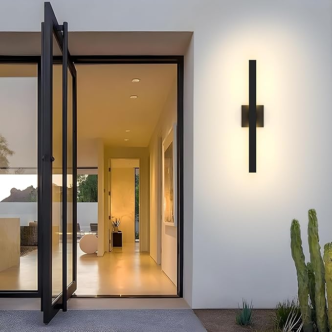 LamQee 23.6 Inch Aluminum Long Outdoor Modern LED Wall Light 3000K 1300LM, Slim Linear Exterior Lighting Fixtures Wall Mount, Waterproof Black Outside Sconce for House Porch Patio Garage Door Yard