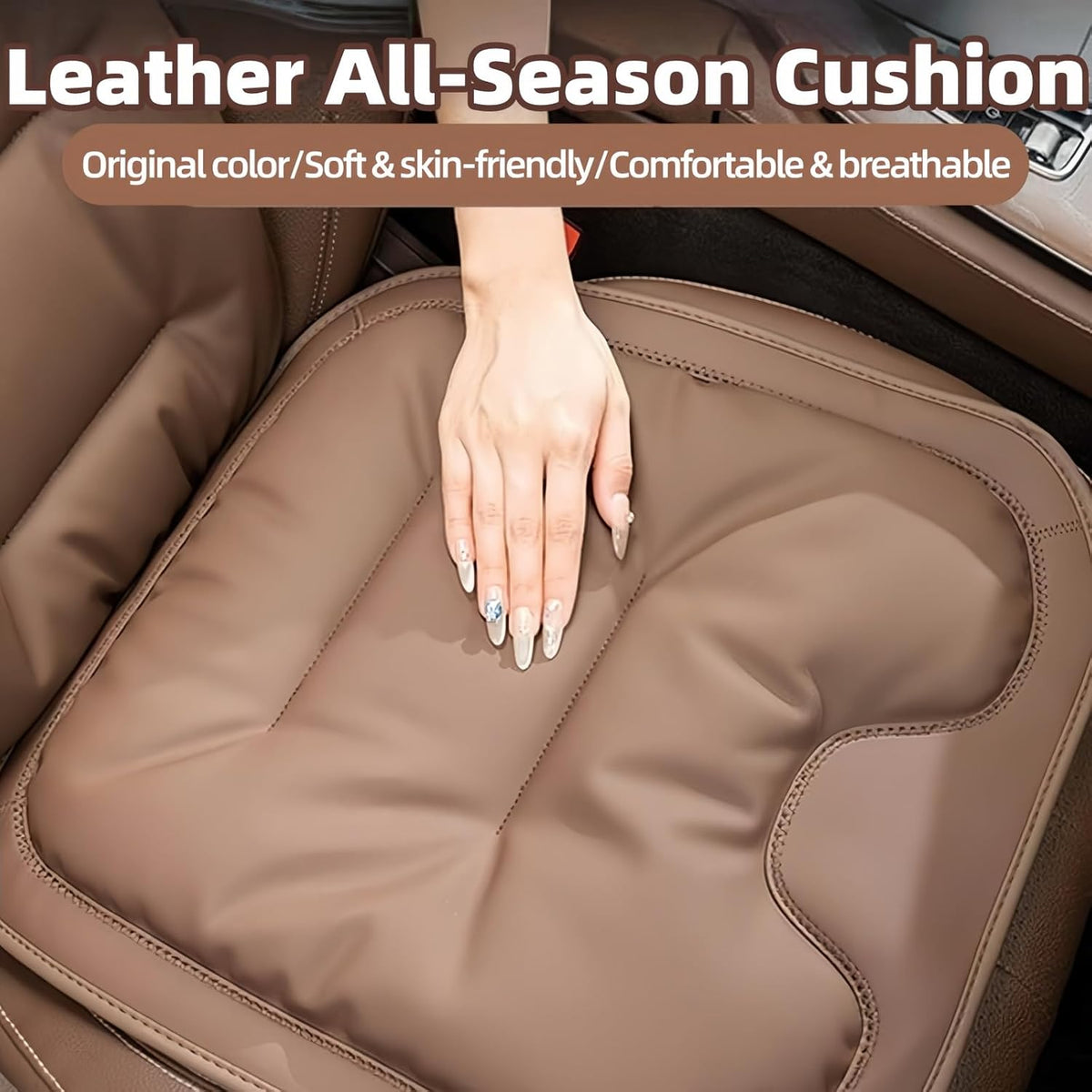 Car Seat Cushion, 2026 New Skin-Friendly Leather Seat Cushions, Breathable Dirt-Repellent Memory Foam Pad for Most Auto & Office Chairs (Black)