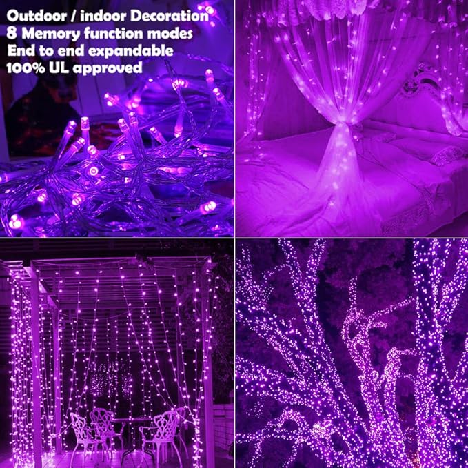 Christmas String Lights Purple - 220 LED 25m/82ft 8 Modes End-to-End Plug in Indoor/Outdoor Waterproof Decorative Inside/Outside Fairy Twinkle Xmas Tree Lights for Halloween/Wedding/Patio/Room/Home