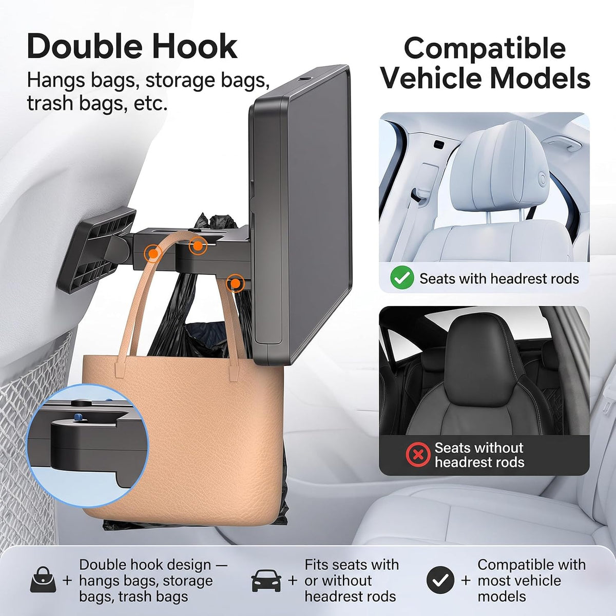 Car Back Seat Table, Foldable Laptop Desk with Adjustable Height