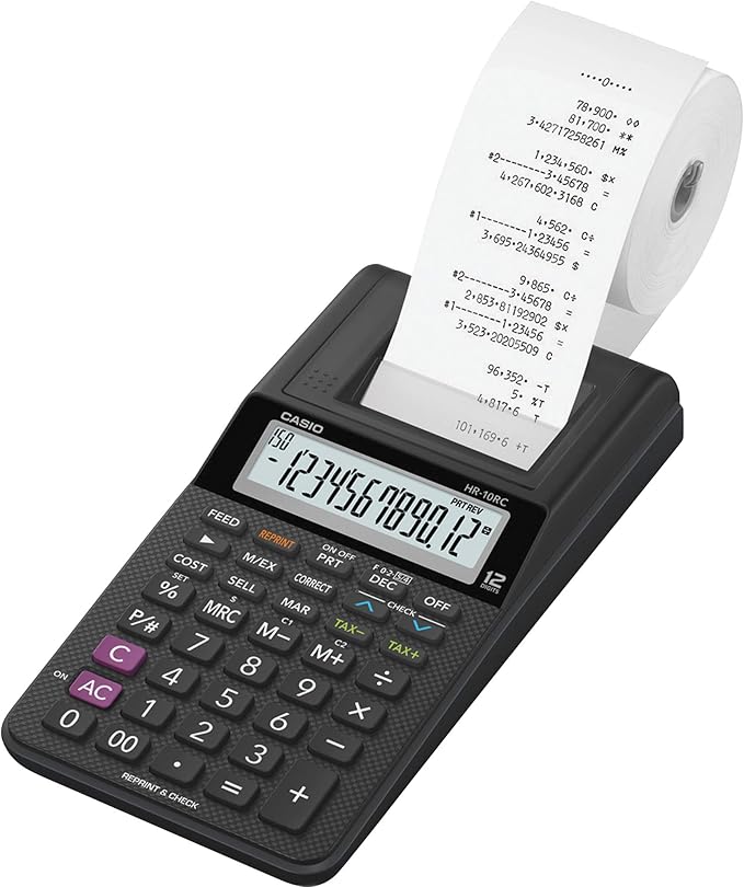 Casio HR-10RC Mini Desktop Printing Calculator | Portable | 12-Digit Display |