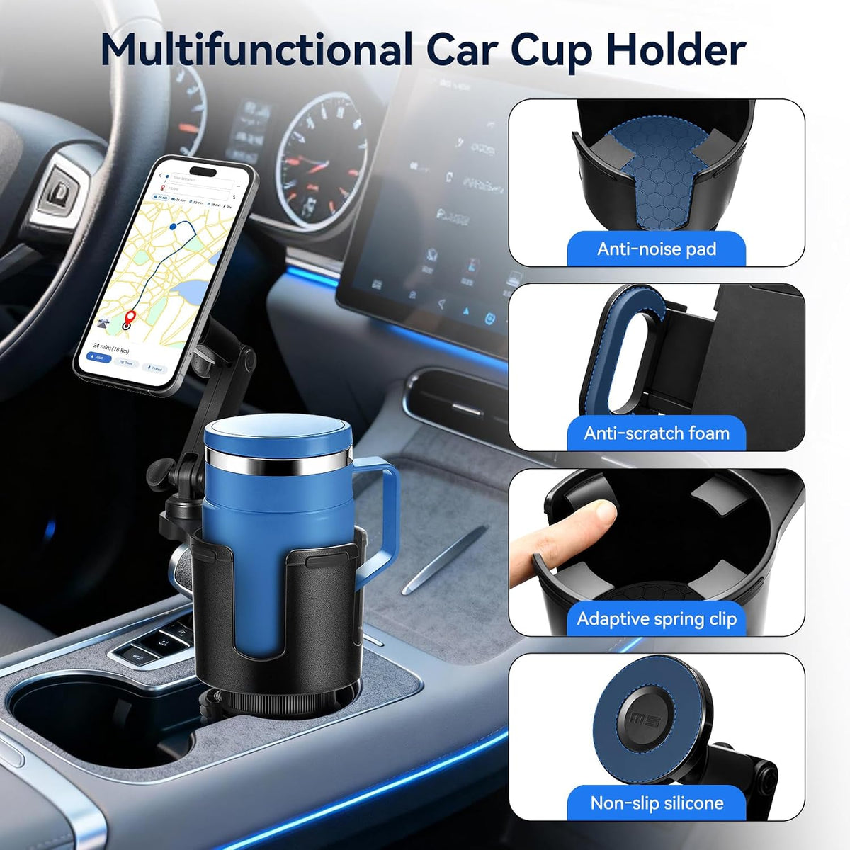 Magnetic Car Cup Holder Phone Holder, 2-In-1 Cup Holder Extender for Car