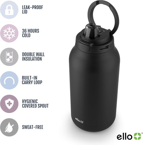 Ello Hydra 64oz Vacuum Insulated Stainless Steel Jug - Durable & Locking Design for Hydration