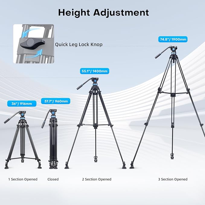 SIRUI AM-25S Video Tripod, 74.8" Professional Heavy Duty Tripod