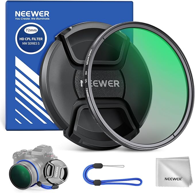 NEEWER 72mm CPL Filter with Lens Cap, Ultra Slim Multi Resistant Nano Coated