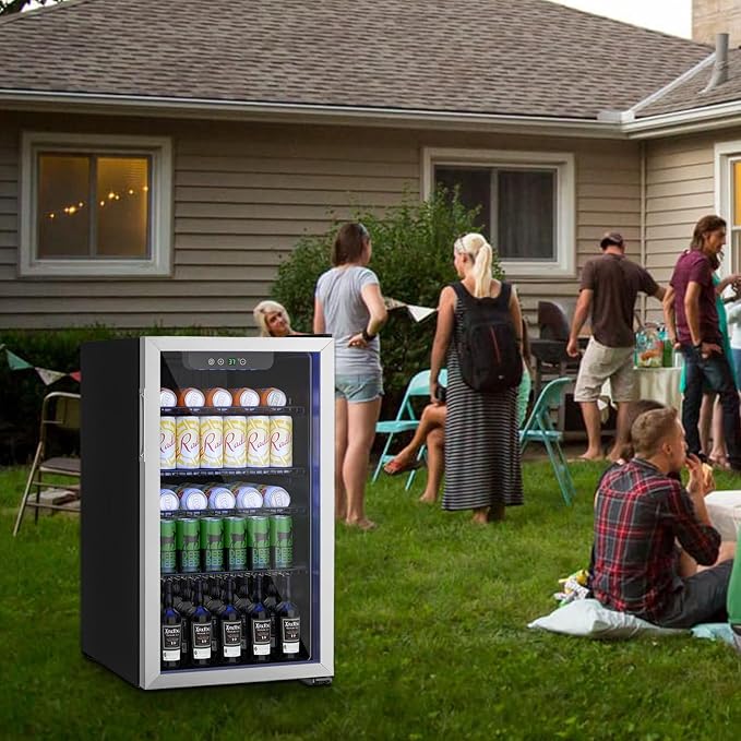 DOGHLY 3.2 Cu.ft Mini Fridge Glass Door, 126 Cans Beverage Refrigerator | Drink Fridge for Soda Beer Wine, Digital Temperature Control, Removable Shelf, Quiet Beverage Cooler for Office, Dorm, Bar