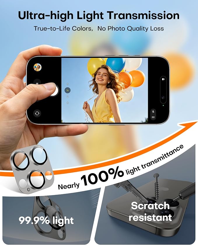 TAURI 2 Pack for iPhone 16 Pro Max/16 Pro Camera Lens Protector, Full Coverage