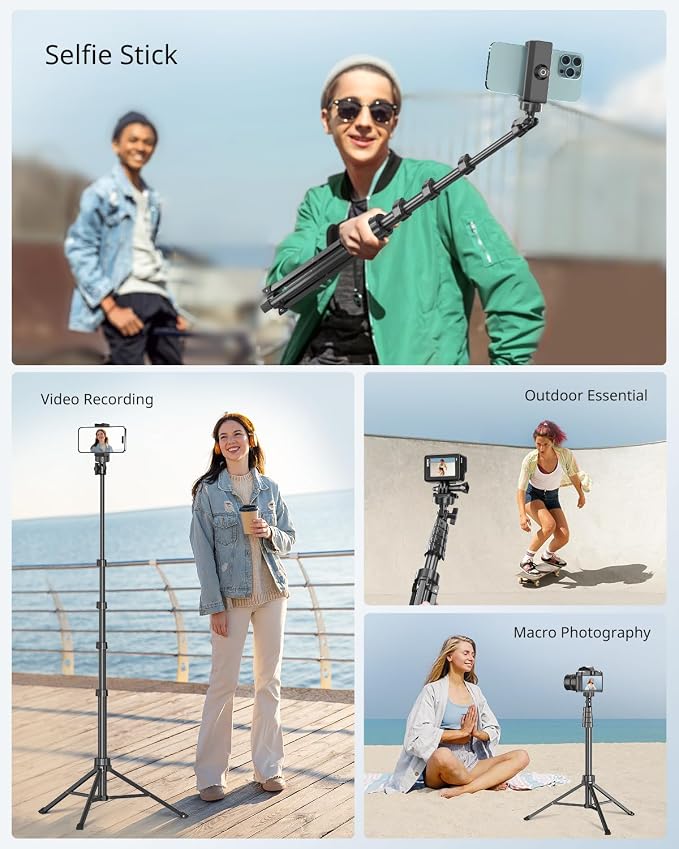 SENSYNE 62" Phone Tripod & Selfie Stick, Extendable Cell Phone Tripod Stand