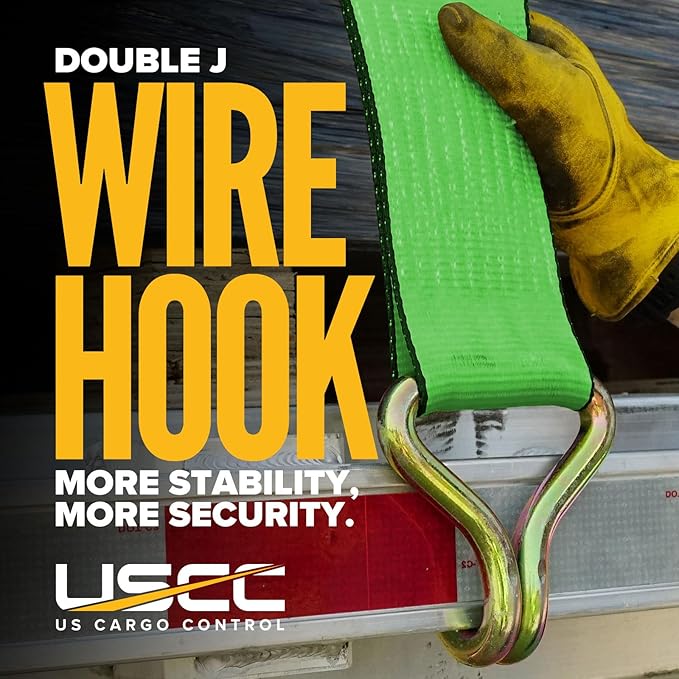 US Cargo Control J Hook Ratchet Strap 4 Inch x 27 Foot, 5,400 LBS Working Load Limit, Green 4 Inch Ratchet Straps Heavy Duty for Flatbed Trailers, Professional Flatbed Hauling