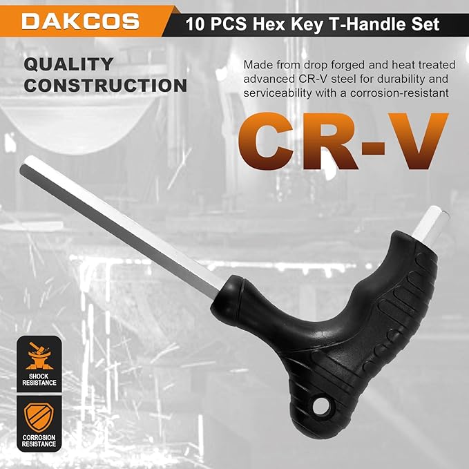 10 pcs T Handle Allen Key Set, Hex Key T-Handle Set, Metric 2mm-10mm Hex Wrench Set with Storage Rack, Cr-V