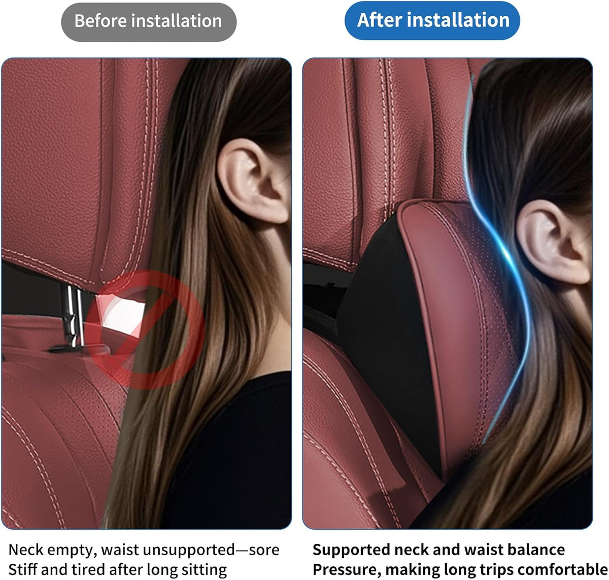 Anti-Stain Nappa Leather Car Neck Pillow with Lumbar Support for BMW