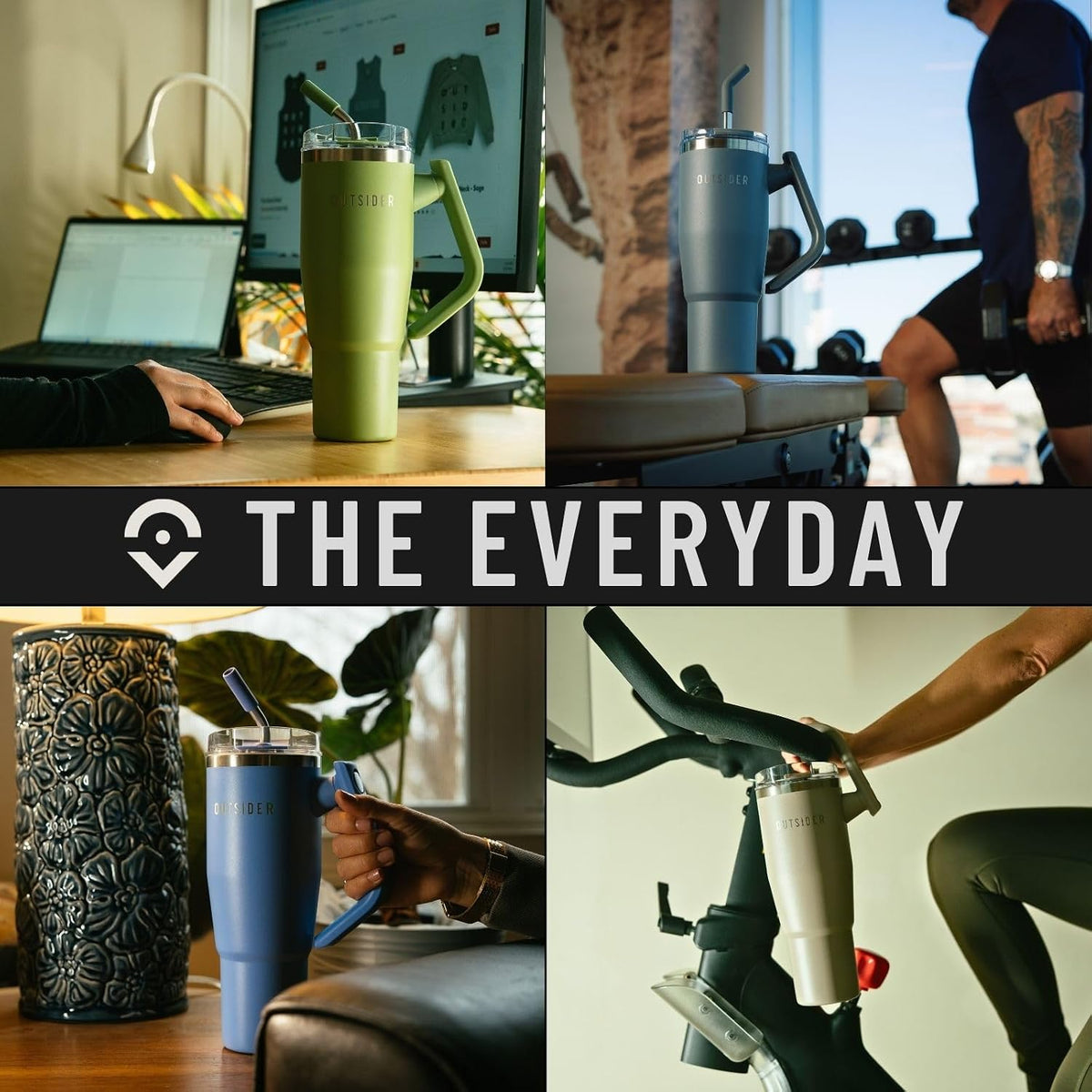 OUTSIDER The Everyday 40 oz Stainless Steel Vacuum Insulated Tumbler with Straw, Lid & 180° Swivel Handle for Easy Carrying – Leak Proof Tumbler for Home, Office, Gym, & Outdoors (Cornflower Blue)