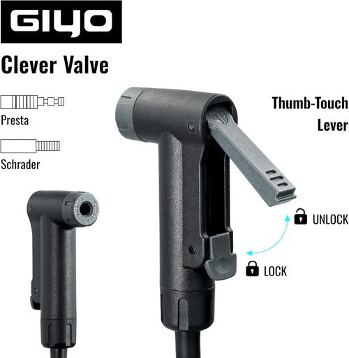 GIYO Bike Floor Pump - Dual Scale Gauge for Road & MTB | One-Handed Operation - Max 160 PSI Steel Barrel