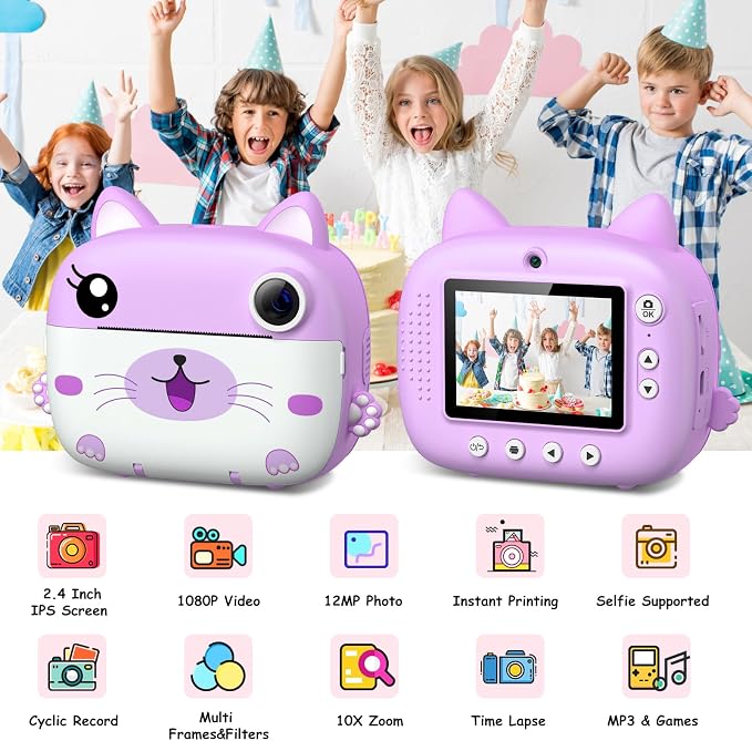 Kids Camera Instant Print, 3.0" HD Screen Kids Instant Cameras, Christmas