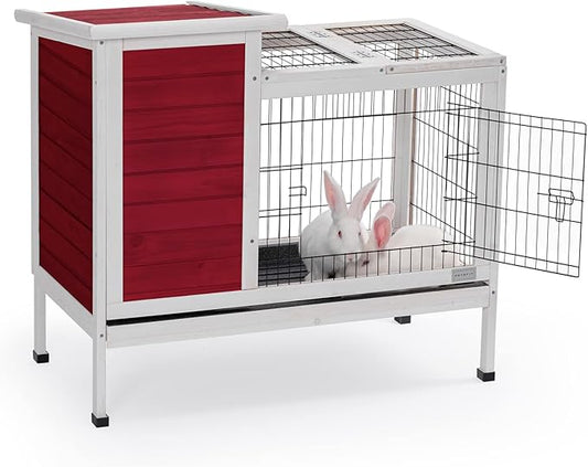 Petsfit Rabbit Hutch Indoor Guinea Pig Cages Bunny Cage with Pull Out Tray, Bunny Guinea Pig Cage Hutch Outdoor,red…