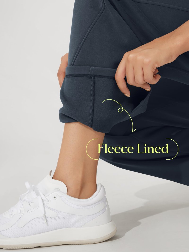 ODODOS Women's Modal Soft Fleece Lined Wide Leg Pants with Pockets Adjustable Shockcord High Waist Casual Lounge Pants-29 Inseam, Navy, X-Small