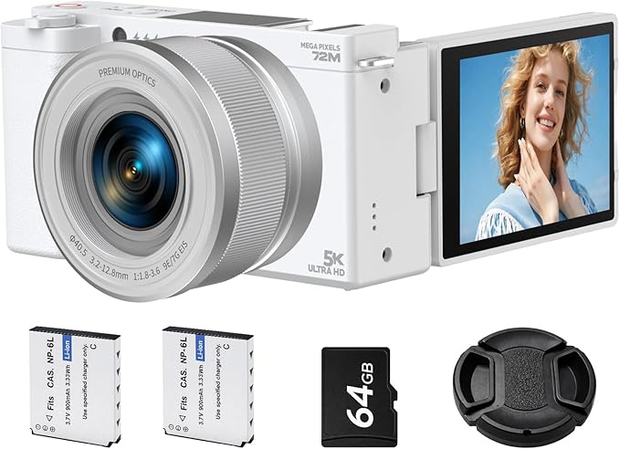 5K Digital Camera for Photography, 72MP Autofocus Point and Shoot Camera