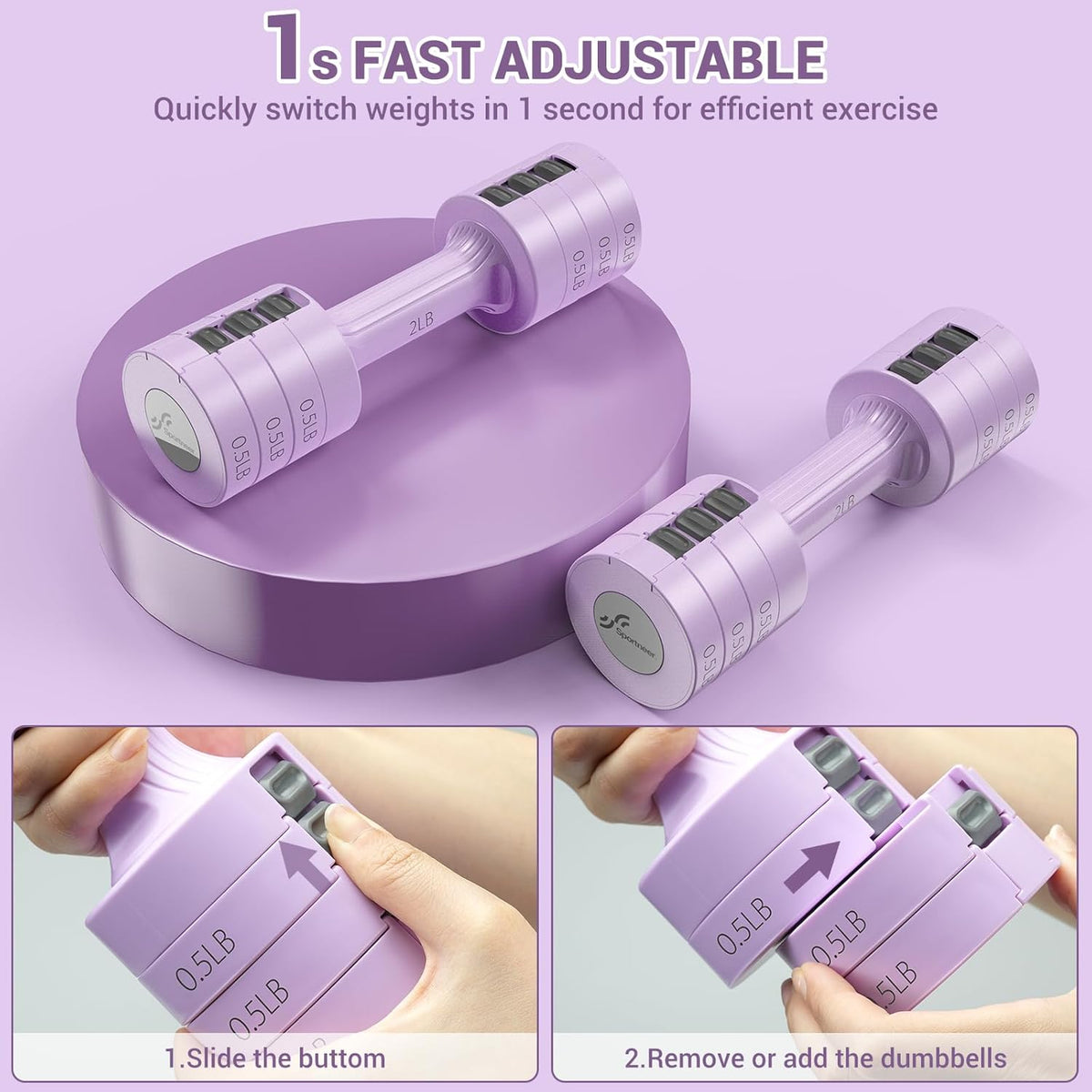 Sportneer Adjustable Dumbbells - 4-In-1 Hand Weights Set for Home Gym | 5 lb Total Weight, Fast Adjust