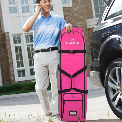 Goloni Golf Travel Bag with Wheels for Airlines, Heavy Duty Golf Club Travel Case, Water Resistant Golf Bag Cover for Air Travel, Portable Foldable Golf Luggage for Men Women