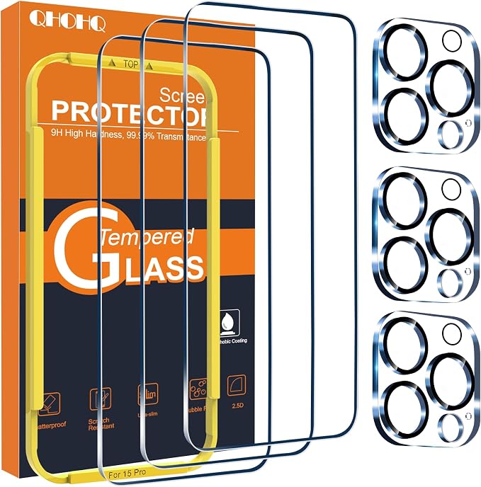 QHOHQ 3 Pack Screen Protector for iPhone 15 Pro