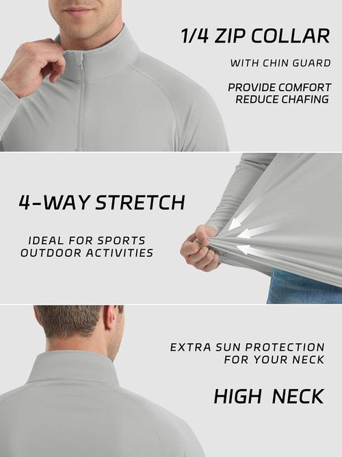 KEFITEVD Men's Long Sleeve UPF 50+ Sun Protection Shirt - Quick Dry 1/4 Zip Fishing & Running Rash Guard