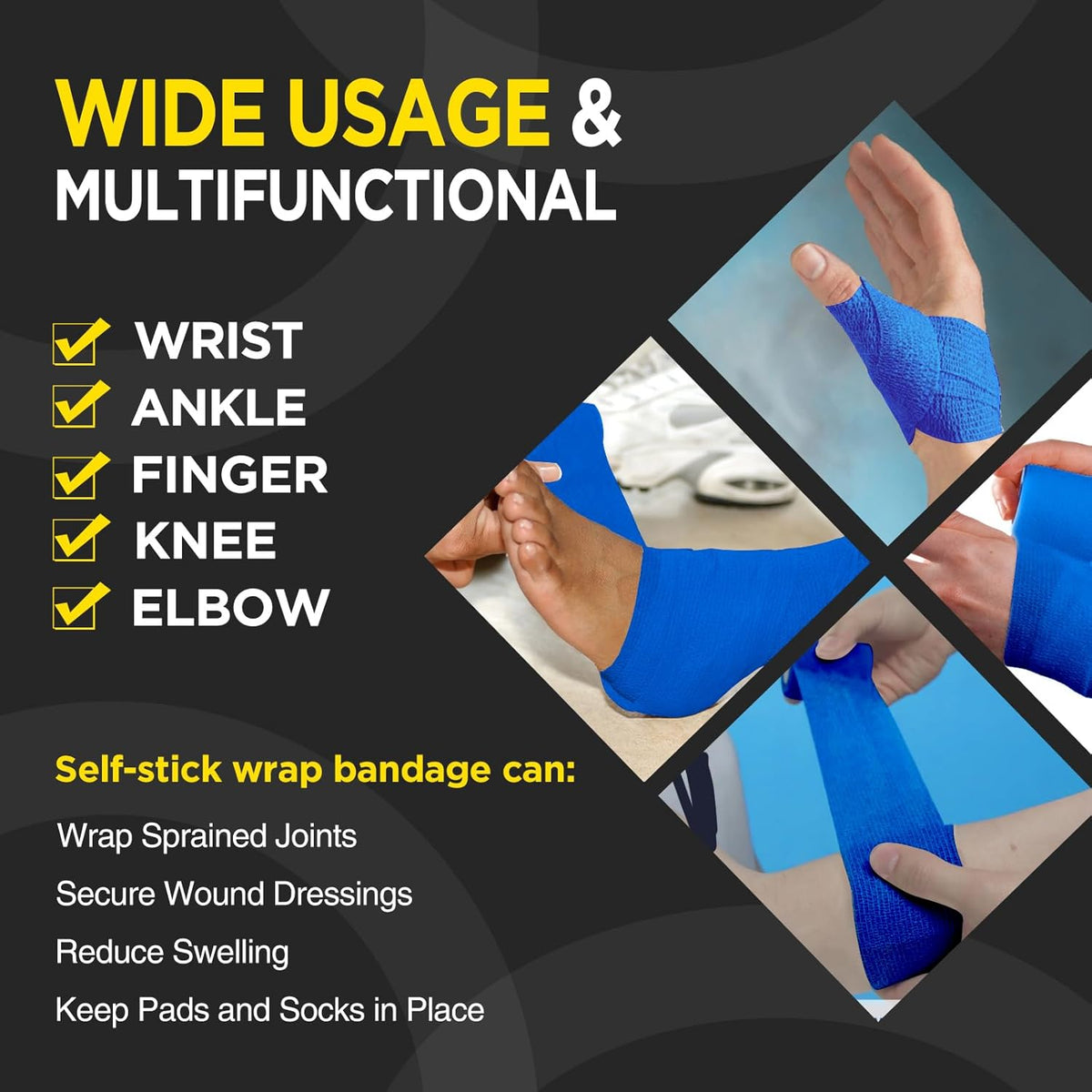 OK TAPE Self-Adhesive Bandage Wrap - Elastic Athletic Tape for Medical Use | 2" x 5 Yards - Blue