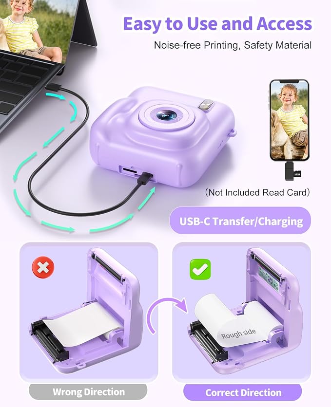Digital Camera for Kids Instant Print, 48MP Dual-Lens Kids Camera for Girls