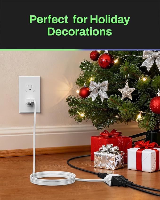BN-LINK 2 Pack 12ft Indoor Extension Cord, 3 Outlet, 16/2 SPT-2, White, 2-Prong Polarized Plug, Household Power Cord for Home, Office & Holiday Decorations