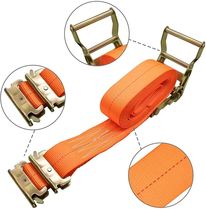 16 Pack E Track 2 Ratchet Strap Etrack Van Strap Box Truck Straps Accessories Heavy Duty 15ft E Track Accessories 4400lbs Breaking Load, 2200 Working Load Orange