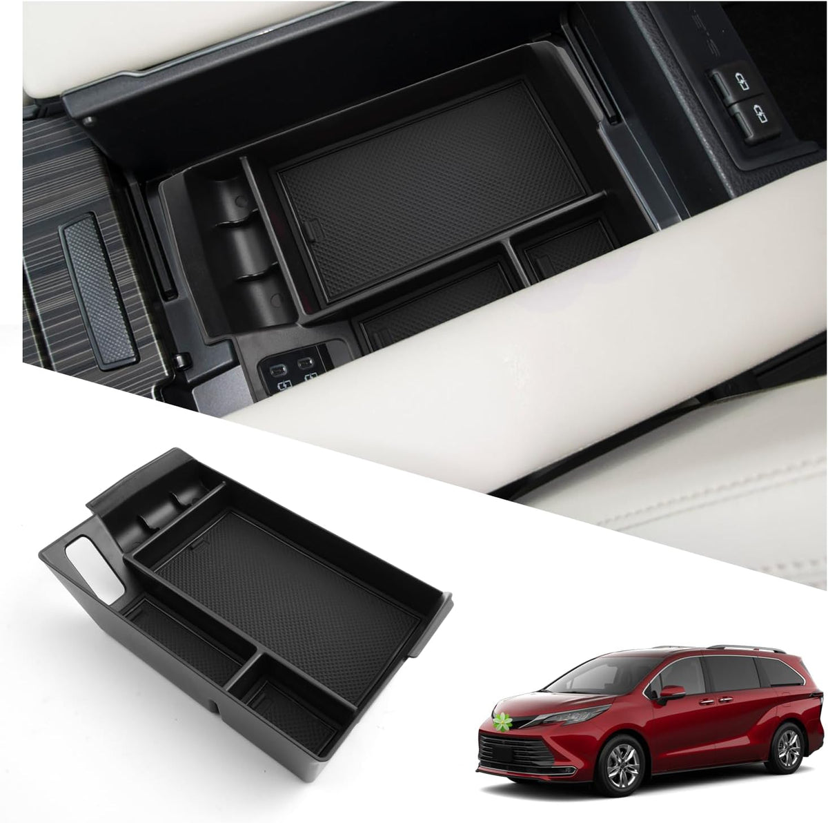 Ruiya 2025 Sienna Center Console Organizer for Toyota Sienna Accessories ABS Material Armrest Console Glove Tray Compatible with 2021 2022 2023 2024 2025 Toyota Sienna