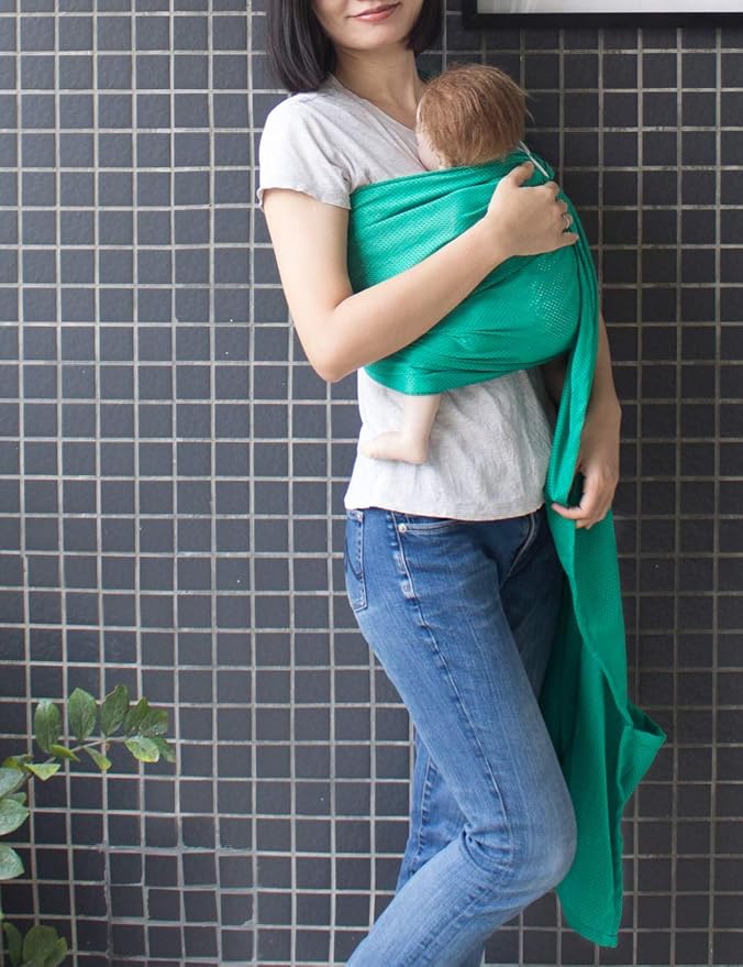Baby Water Ring Sling Carrier | Lightweight Breathable Mesh Baby Wrap for Infant, Newborn, Kids and Toddlers | Perfect for Summer, Swimming, Pool, Beach | Great for Dad Too Green