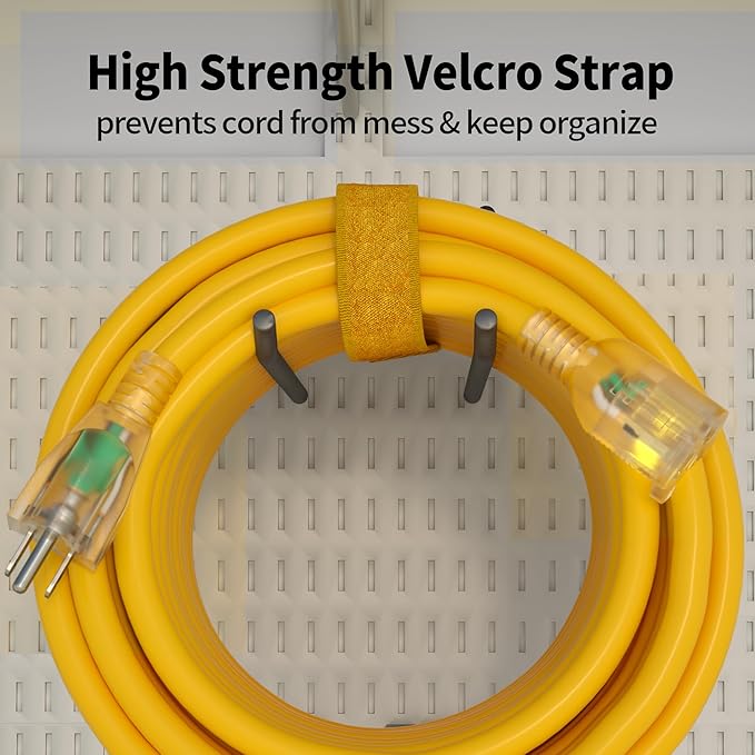 POWGRN 2 Pack 50 ft 12/3 Outdoor Extension Cord Waterproof Heavy Duty with Lighted Indicator End 12 Gauge 3 Prong, Flexible Cold-Resistant Long Power Cord Outside, 15Amp 1875W SJTW Yellow ETL Listed