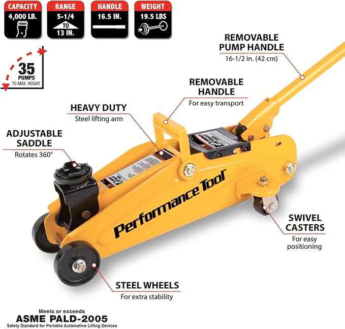 Performance Tool W1606 2 Ton (4,000 lbs.) Capacity Compact Trolley Jack