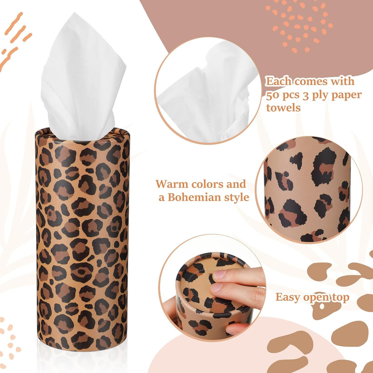 Maxcheck 20 Pack Car Tissue Cylinder with 3 Ply Facial Tissue Bulk, Leopard
