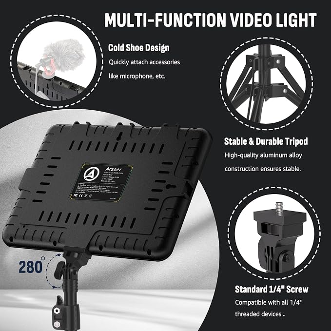 2-Pack LED Photography Lighting Kit, Arsoer 15W Bi-Color Video Light Kit