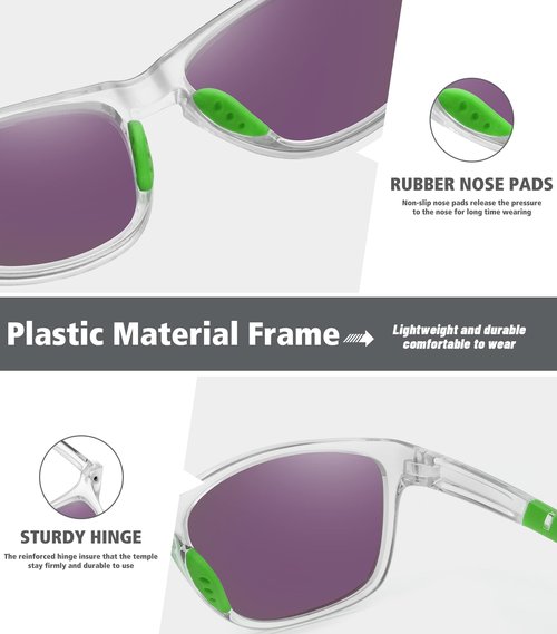 MEETSUN Polarized Sports Sunglasses for Women Men Driving Running Cycling Fishing Sun Glasses UV400 Protection Transparent Frame-Green Mirror Lens