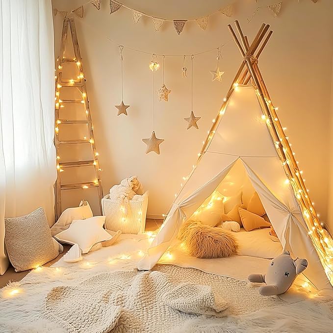 JMEXSUSS 4 Pack 50 LED Fairy Lights Battery Operated, 16ft Warm White Twinkle Lights Indoor Outdoor, Battery Powered Fairy String Lights for Bedroom Classroom Dorm Wedding Party DIY Decoration