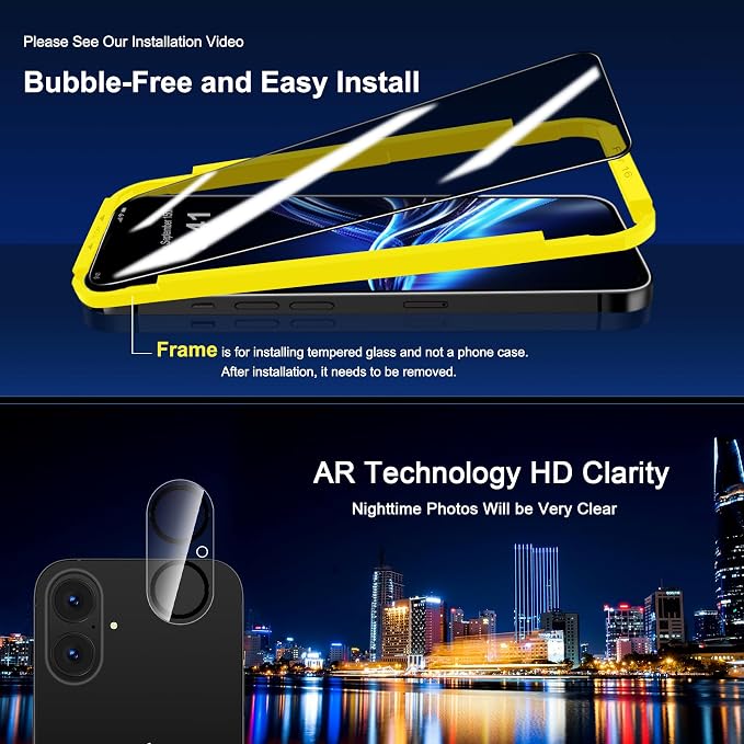 QHOHQ for iPhone 16 Privacy Screen Protector + Camera Lens Protector, Top 9H+