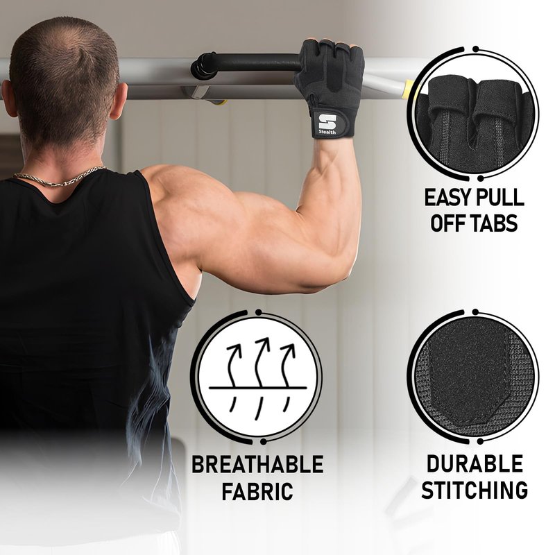 Stealth Sports Weight Lifting Workout Gloves Men Women Non-Slip Gel Padded Grip Full Palm Protection for Pull ups Gym Training Fitness Weightlifting Bodybuilding Exercise Gloves,R7 - Black (XL)