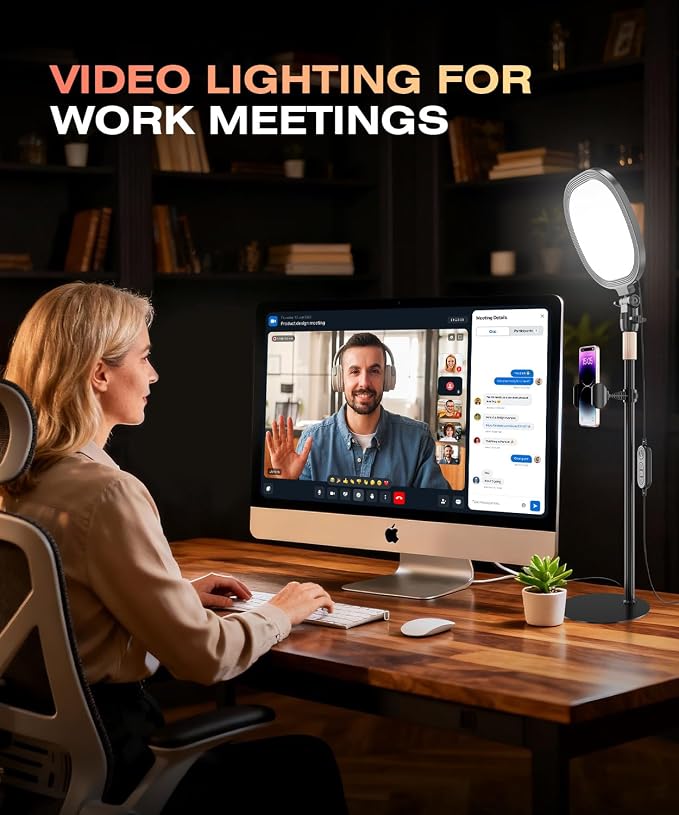 PQRQP Ring Light for Desk, Soft Lighting for Zoom & Video Calls, Selfie Light