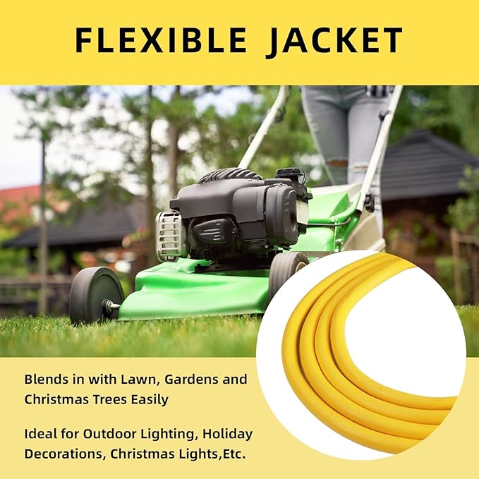 EP 12/3 40 FT Indoor Outdoor Yellow Extension Cord Waterproof, 12 Gauge 3 Prong Power Cord Flexible Resistant Appliance Extension Cable Electric Cable Outside, 15A 1875W 12AWG SJTW, ETL Listed