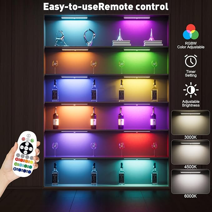 Under Cabinet Lighting,Rechargeable Motion Sensor Light Indoor Night Lights with Remote,58LED RGB under cabinet lights Bar,15Colors Wireless Under Counter Light Closet Lights for Kitchen,Stair