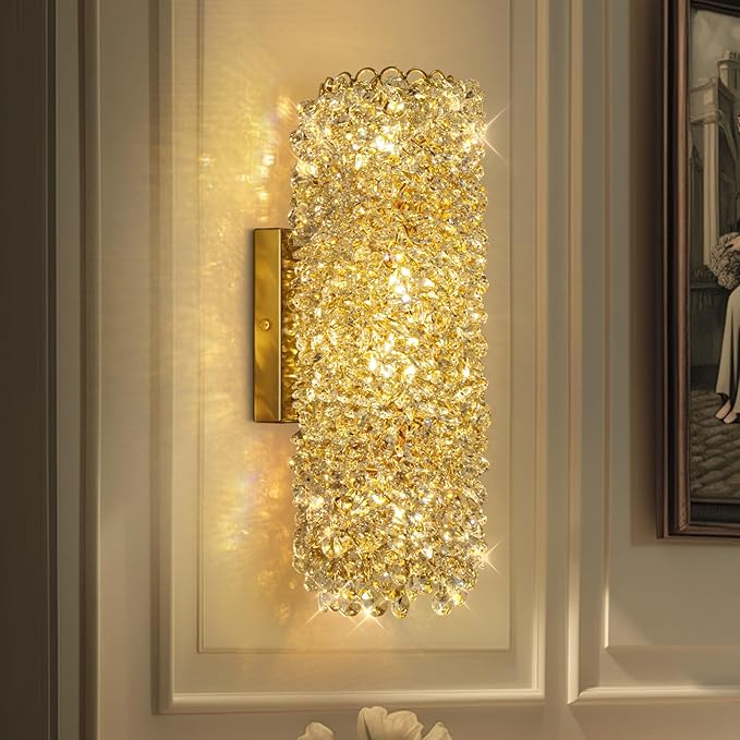 Modern Sconces, Beaded Crystal sconse Light Fixtures,Indoor Gold Wall Lamp,Crystal Vanity Wall Mount Lamp,Elegant Wall Lighting for Living Room Bedroom Bathroom Hallway Stairway Bedside